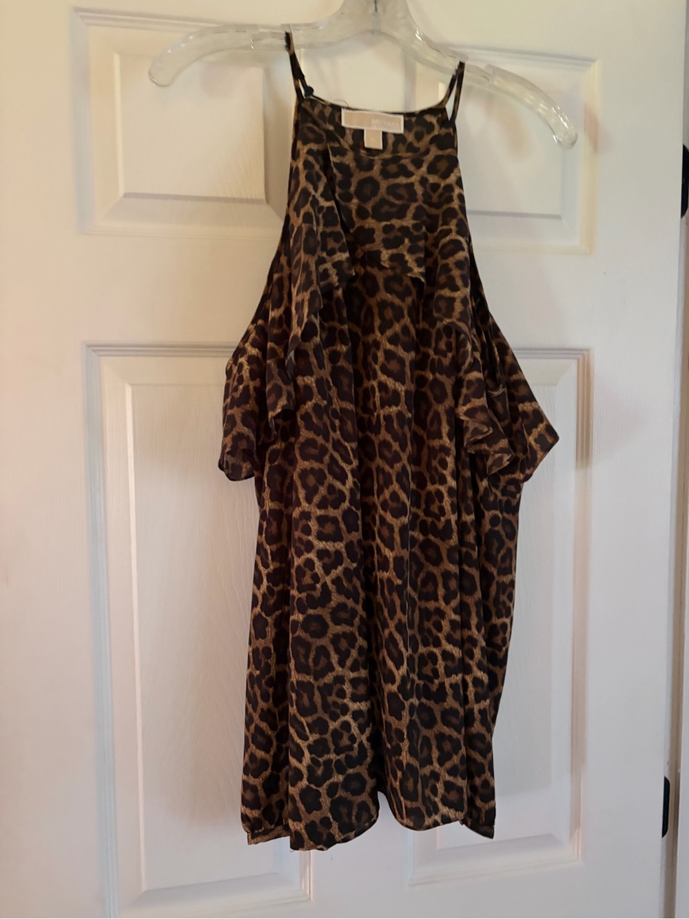 Cold shoulder Leopard Print Sleeveless Halter Top - Brown/Black
